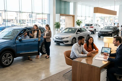 Meridian loan advisor reviewing documents with client